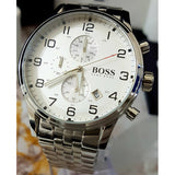  Shop Authentic Hugo Boss Aeroliner Chronograph Quartz White Dial Silver Steel Strap Watch For Men - HB1512445 - Luxxuri