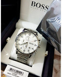  Shop Authentic Hugo Boss Aeroliner Chronograph White Dial Silver Steel Strap Watch For Men - 1512445 - Luxxuri