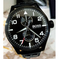  Shop Authentic Hugo Boss Aeroliner Black Dial Black Leather Strap Watch For Men - 1513083 - Luxxuri