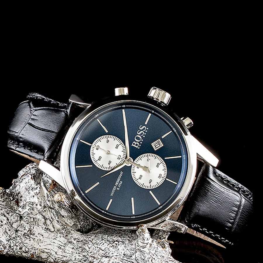  Shop Authentic Hugo Boss Jet Blue Dial Black Leather Strap Watch for Men - 1513283 - Luxxuri