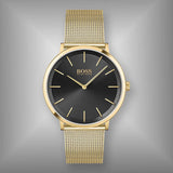  Shop Authentic Hugo Boss Horizon Quartz Black Dial Gold Mesh Bracelet Watch For Men - 1513735 - Luxxuri