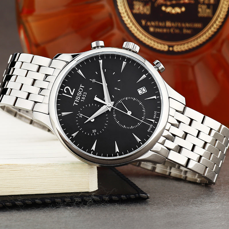Tissot T Classic Tradition Chronograph Black Dial Silver Steel Strap Watch For Men - T063.617.11.057.00