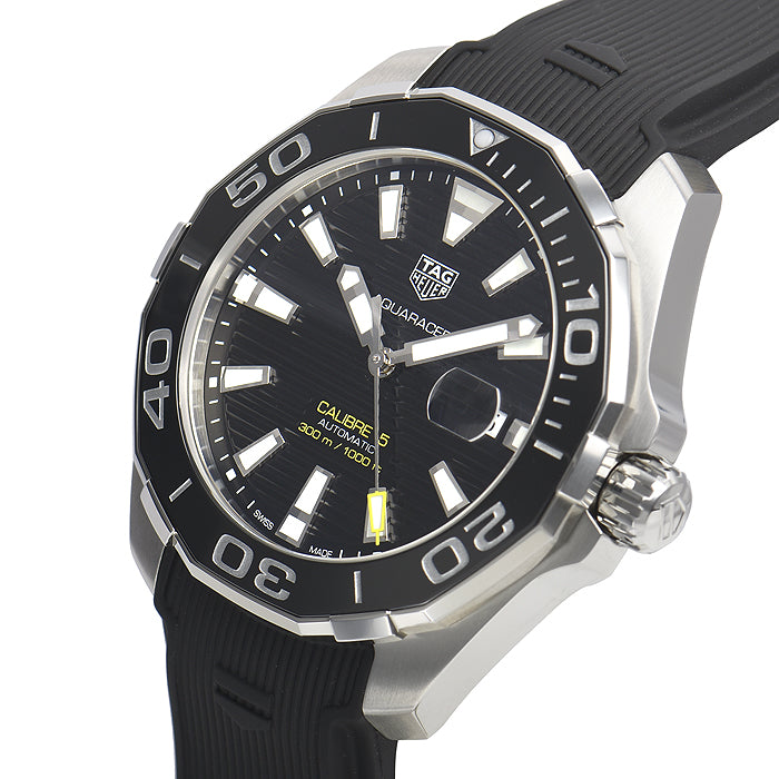  Shop Authentic Tag Heuer Aquaracer Calibre 5 Automatic Black Dial Black Rubber Strap Watch for Men - WAY201A.FT6142 - Luxxuri