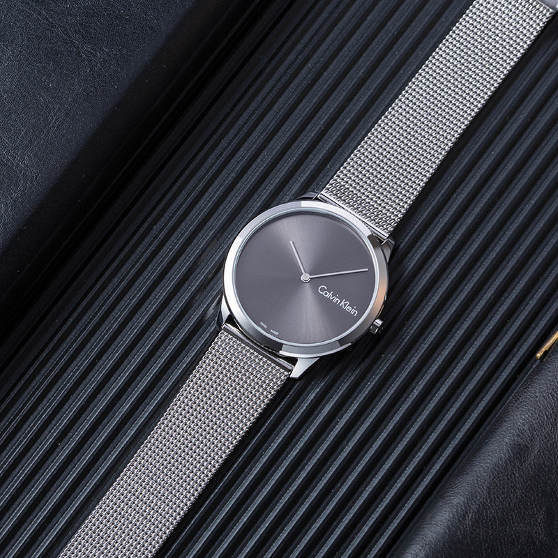  Shop Authentic Calvin Klein Minimal Grey Dial Silver Mesh Bracelet Watch for Men - K3M211Y3 - Luxxuri