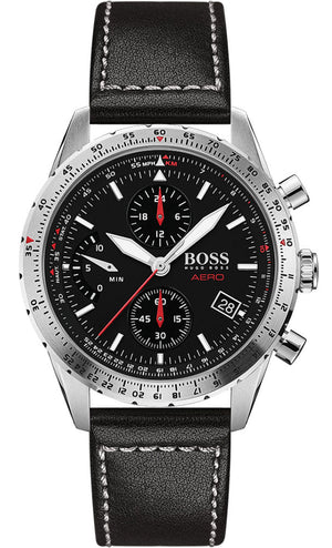  Shop Authentic Hugo Boss Aero Chronograph Black Dial Black Leather Strap Watch for Men - 1513770 - Luxxuri