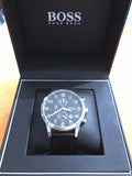  Shop Authentic Hugo Boss Aeroliner Chronograph Black Dial Black Leather Strap Watch For Men - 1512448 - Luxxuri
