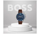 Shop Authentic Hugo Boss Allure Blue Dial Brown Leather Strap Watch for Men - 1513921 - Luxxuri