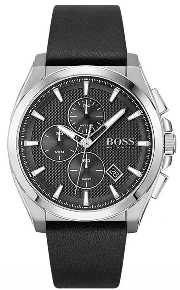  Shop Authentic Hugo Boss Grandmaster Chronograph Black Dial Black Leather Strap Watch for Men - 1513881 - Luxxuri
