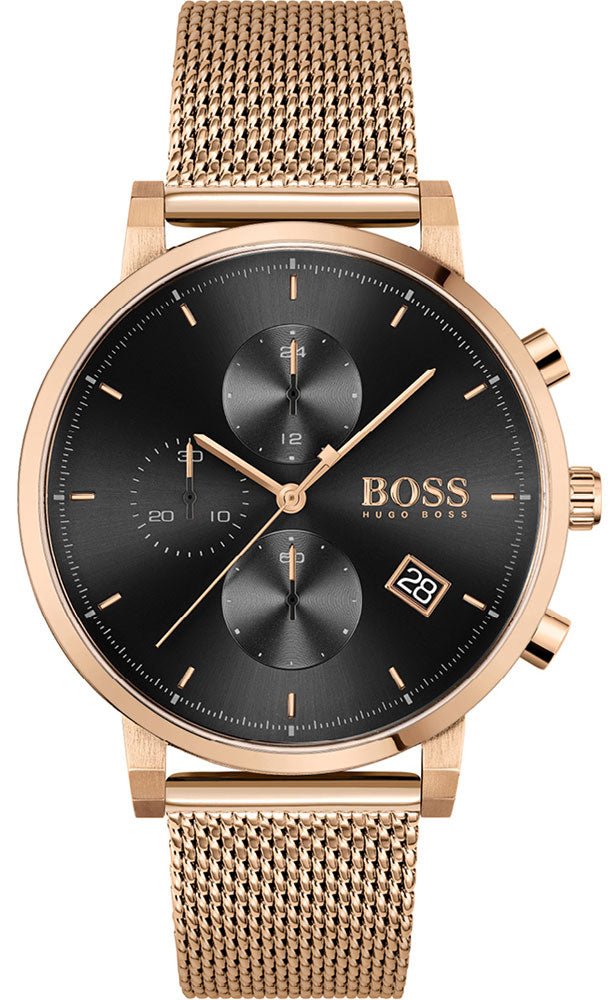 Shop Authentic Hugo Boss Integrity Black Dial Gold Mesh Bracelet Watch for Men - 1513808 - Luxxuri