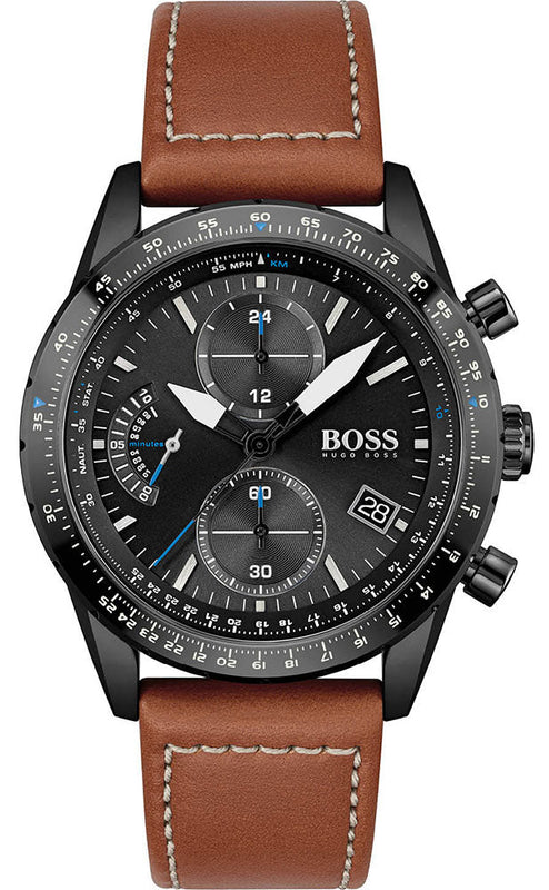  Shop Authentic Hugo Boss Pilot Black Dial Brown Leather Strap Watch for Men - 1513851 - Luxxuri