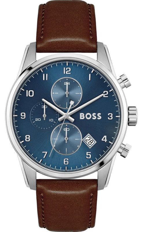 Shop Authentic Hugo Boss Skymaster Blue Dial Brown Leather Strap Watch for Men - 1513940 - Luxxuri