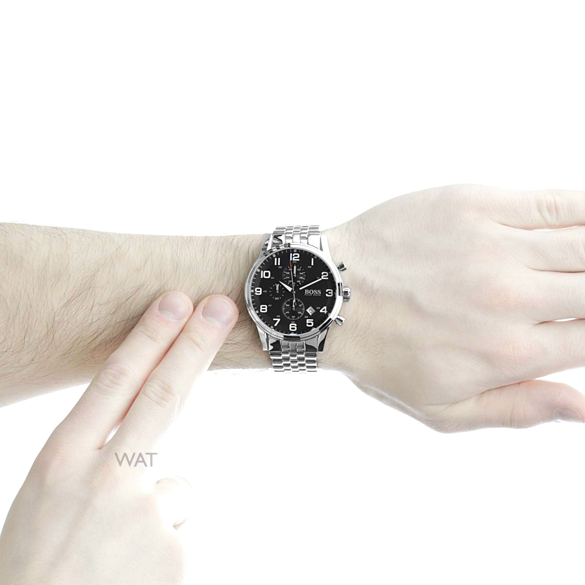 Hugo Boss Aeroliner Chronograph Black Dial Silver Steel Strap Watch For Men - 1512446