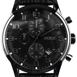  Shop Authentic Hugo Boss Blackout Chronograph Black Dial Black Leather Strap Watch For Men - HB1512567 - Luxxuri