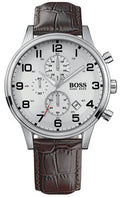  Shop Authentic Hugo Boss Aeroliner Chronoraph White Dial Brown Leather Strap Watch For Men - HB1512447 - Luxxuri