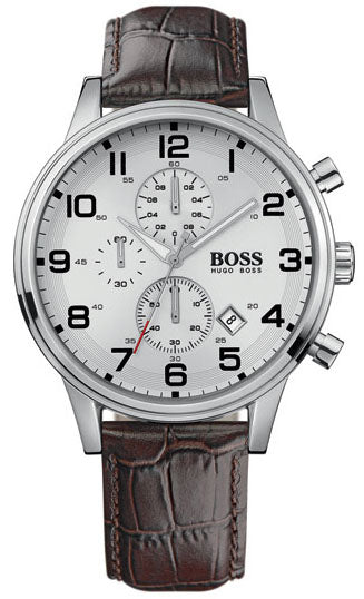  Shop Authentic Hugo Boss Aeroliner Chronoraph White Dial Brown Leather Strap Watch For Men - HB1512447 - Luxxuri