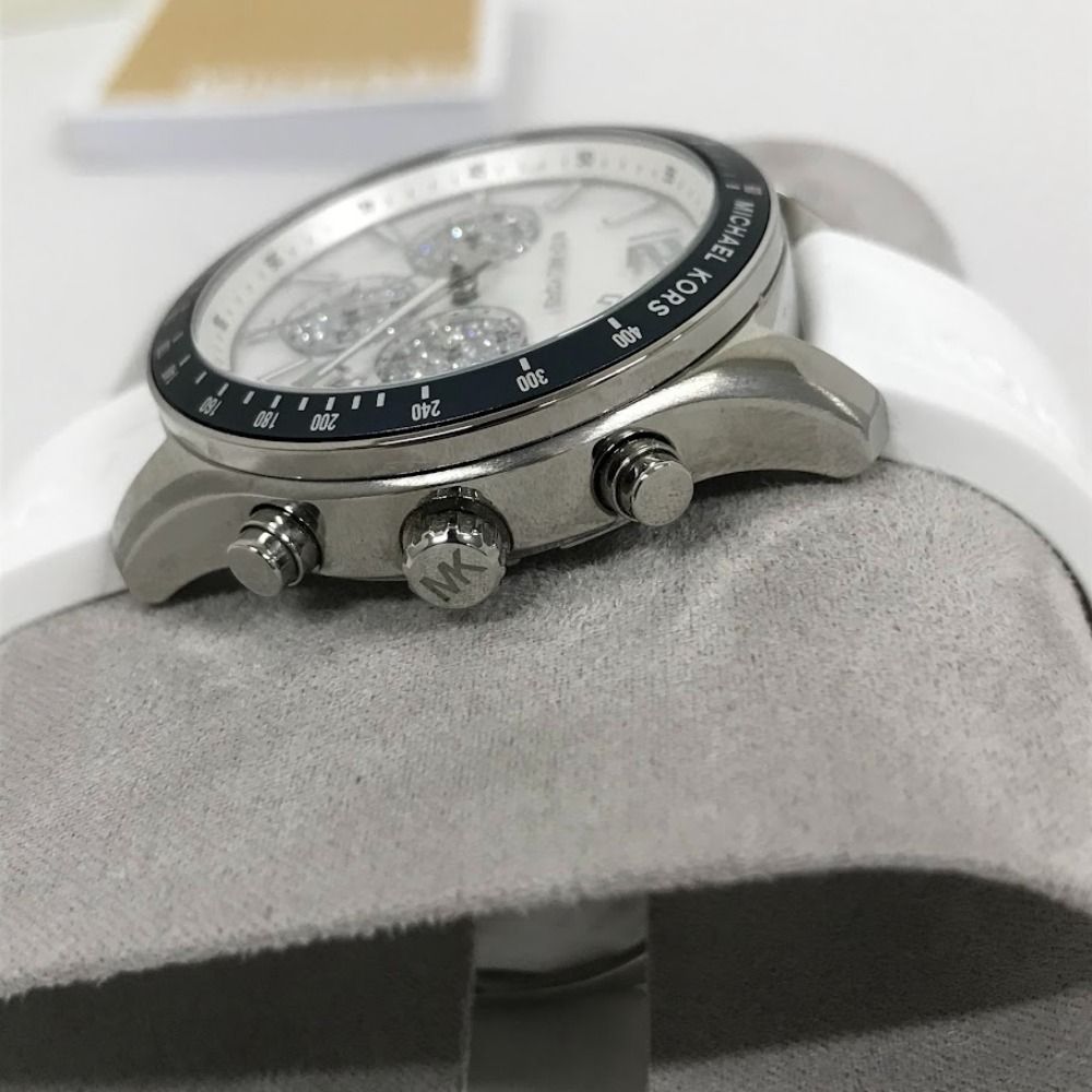 Michael Kors Berkley Chronograph Silver Dial White Rubber Strap Watch For Women  - MKO1040