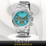  Shop Authentic Guess Empire Chronograph Quartz Sky Blue Dial Silver Steel Strap Watch For Men - GW0489G3 - Luxxuri