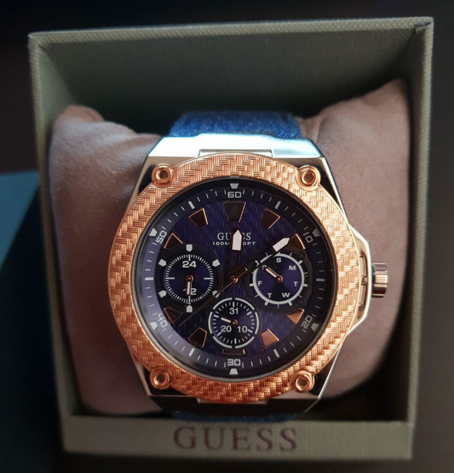  Shop Authentic Guess Legacy Analog Blue Dial Blue Denim Strap Watch for Men - W1058G1 - Luxxuri