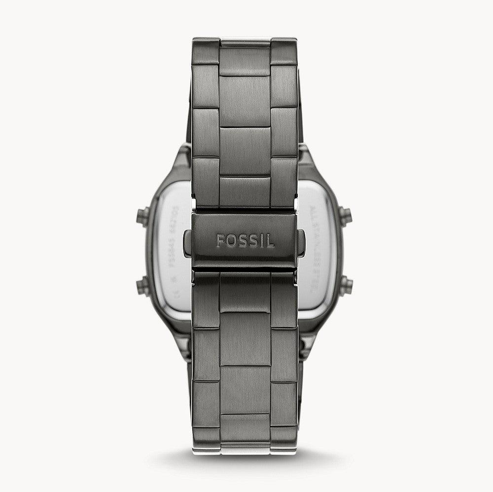 Fossil Retro Digital Black Dial Black Steel Strap Watch for Men - FS5846