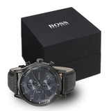  Shop Authentic Hugo Boss Blackout Chronograph Black Dial Black Leather Strap Watch For Men - HB1512567 - Luxxuri