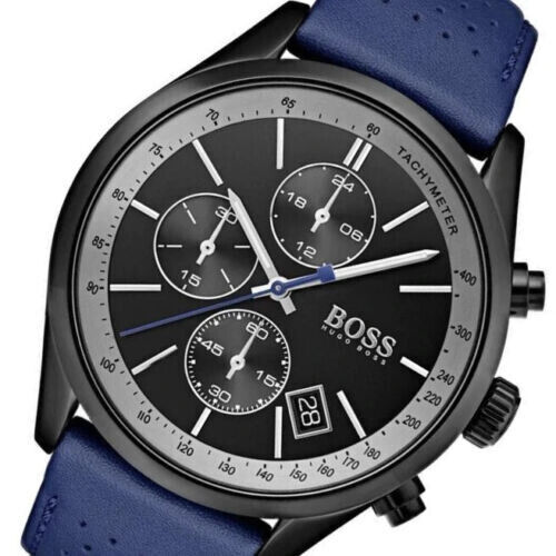  Shop Authentic Hugo Boss Grand Prix Chronograph Black Dial Blue Leather Strap Watch for Men - 1513563 - Luxxuri