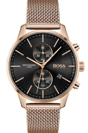  Shop Authentic Hugo Boss Associate Black Dial Rose Gold Mesh Bracelet Watch for Men - 1513806 - Luxxuri