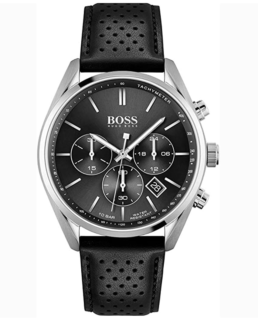  Shop Authentic Hugo Boss Champion Black Dial Black Leather Strap Watch for Men - 1513816 - Luxxuri