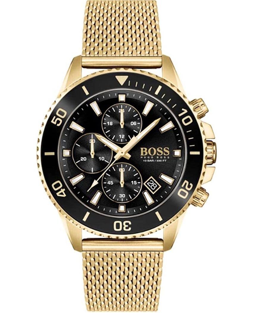  Shop Authentic Hugo Boss Admiral Chronograph Black Dial Gold Mesh Bracelet Watch for Men - 1513906 - Luxxuri