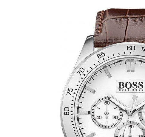  Shop Authentic Hugo Boss Ikon White Dial Brown Leather Strap Watch for Men - 1513175 - Luxxuri