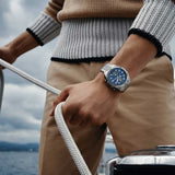  Shop Authentic Hugo Boss Vela Chronograph Diver Blue Dial Silver Steel Strap Watch for Men - 1513775 - Luxxuri