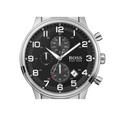  Shop Authentic Hugo Boss Aeroliner Chronograph Quartz Black Dial Silver Steel Strap Watch For Men - HB1512446 - Luxxuri