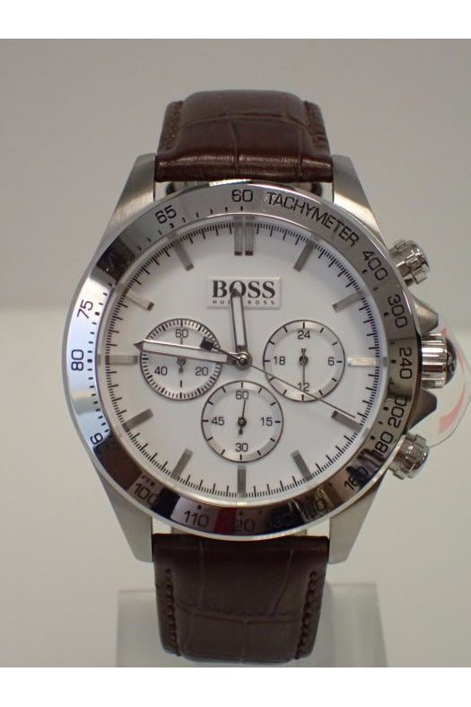  Shop Authentic Hugo Boss Ikon White Dial Brown Leather Strap Watch for Men - 1513175 - Luxxuri