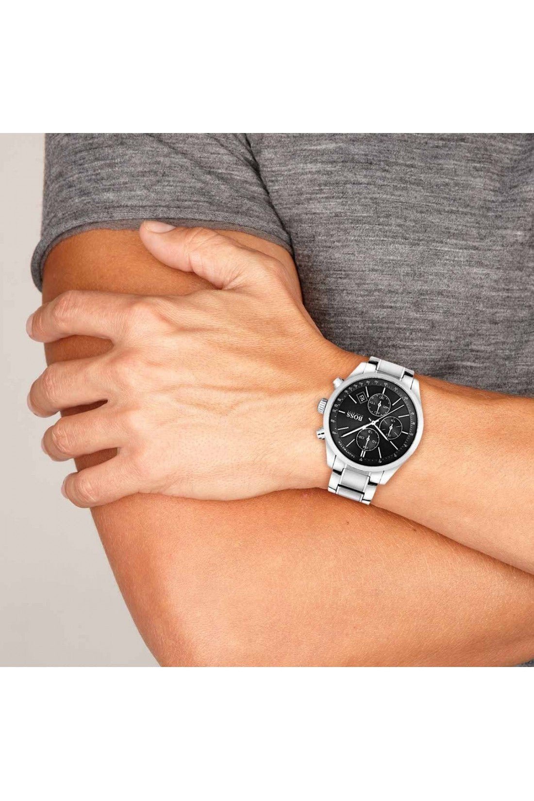  Shop Authentic Hugo Boss Grand Prix Black Dial Silver Steel Strap Watch for Men - 1513477 - Luxxuri