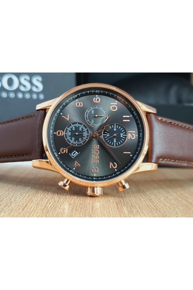  Shop Authentic Hugo Boss Navigator Grey Dial Brown Leather Strap Watch for Men - 1513496 - Luxxuri