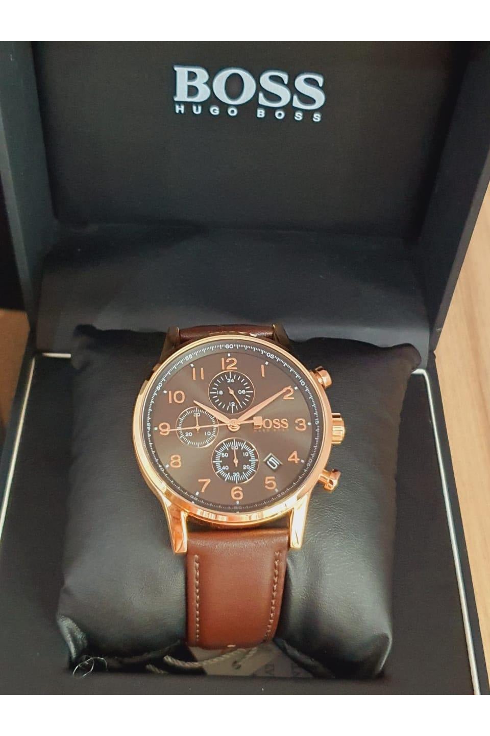  Shop Authentic Hugo Boss Navigator Grey Dial Brown Leather Strap Watch for Men - 1513496 - Luxxuri