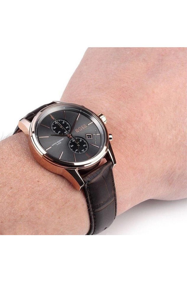  Shop Authentic Hugo Boss Jet Grey Dial Brown Leather Strap Watch for Men - 1513281 - Luxxuri