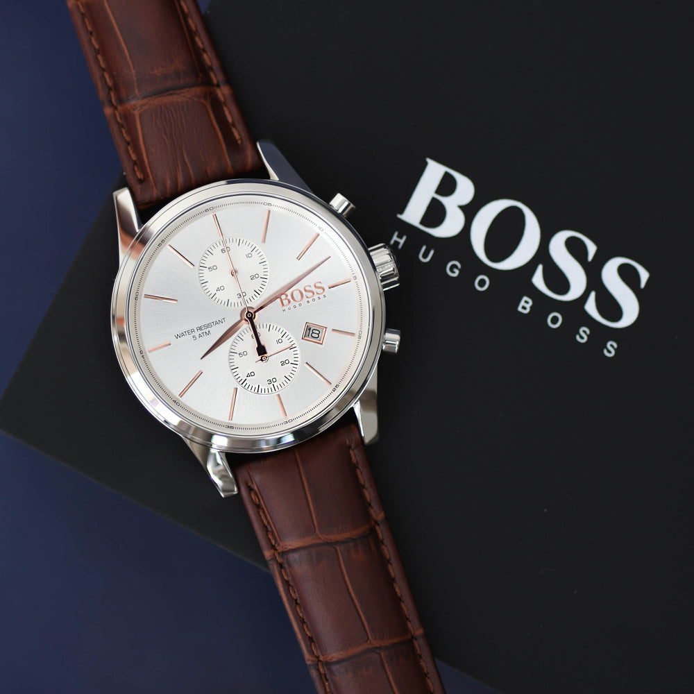  Shop Authentic Hugo Boss Aeroliner Chronoraph White Dial Brown Leather Strap Watch For Men - HB1512447 - Luxxuri