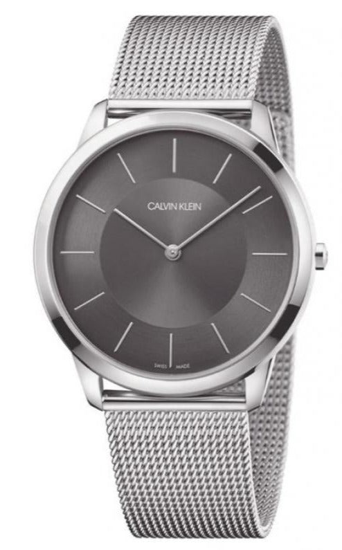  Shop Authentic Calvin Klein Minimal Grey Dial Silver Mesh Bracelet Watch for Men - K3M21124 - Luxxuri