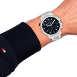  Shop Authentic Tommy Hilfiger Troy Chronograph Blue Dial Silver Steel Strap Watch For Men - 1792104 - Luxxuri