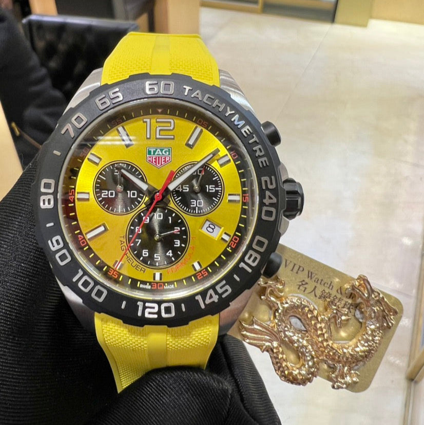 Tag Heuer Formula 1 Chronograph Yellow Dial Yellow Rubber Strap Watch for Men - CAZ101AM.FT8054