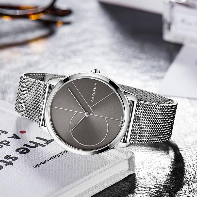  Shop Authentic Calvin Klein Minimal Black Dial Silver Mesh Bracelet Watch for Women - K3M22123 - Luxxuri