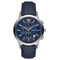  Shop Authentic Emporio Armani Renato Chronograph Blue Dial Black Leather Strap Watch For Men - AR11216 - Luxxuri