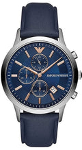  Shop Authentic Emporio Armani Renato Chronograph Blue Dial Black Leather Strap Watch For Men - AR11216 - Luxxuri
