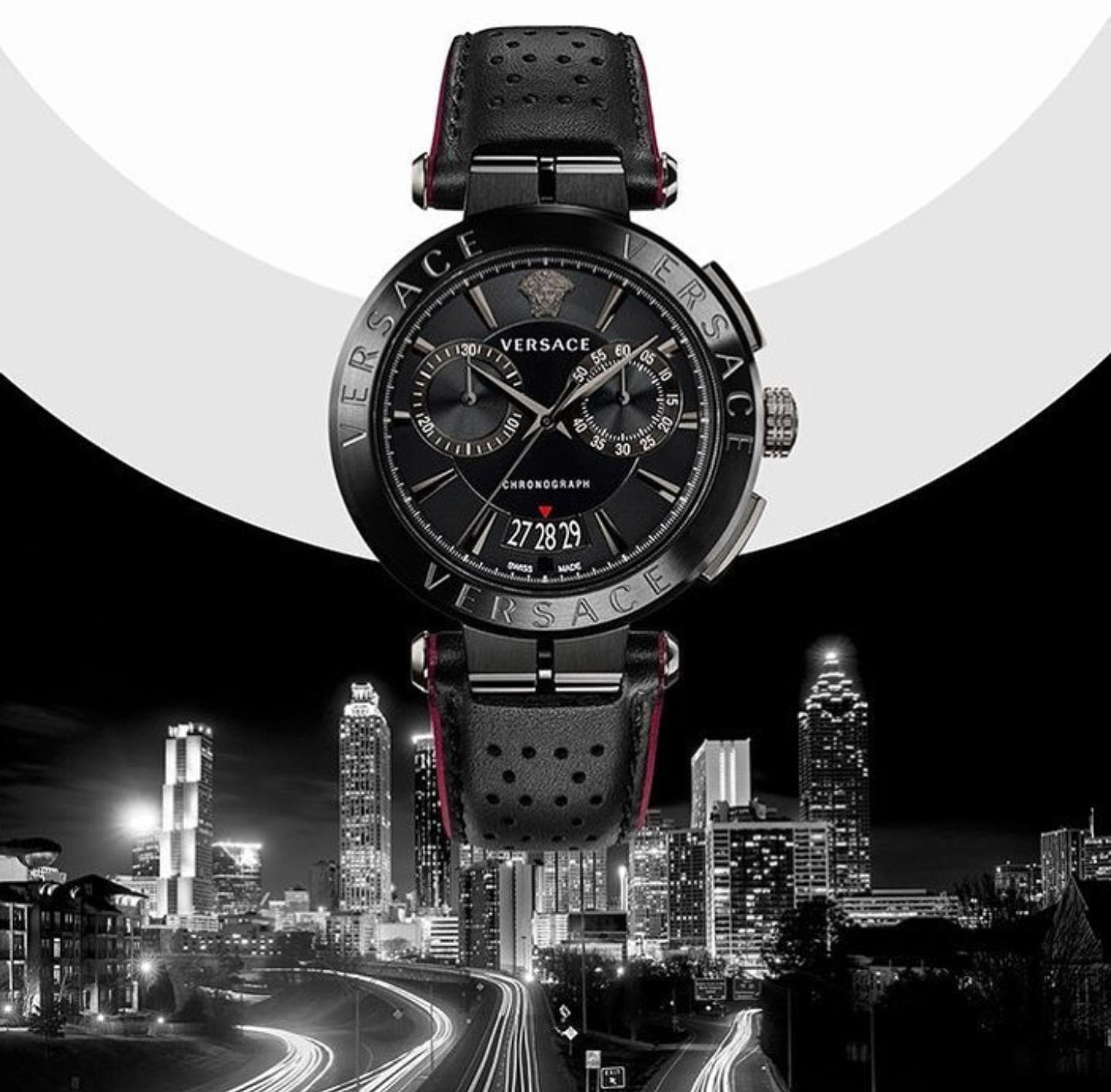  Shop Authentic Versace V-Racer Aion Chronograph Black Dial Black Leather Strap Watch for Men - VBR030017 - Luxxuri