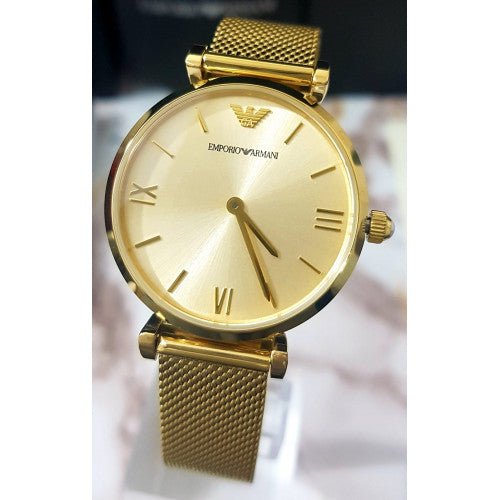  Shop Authentic Emporio Armani Retro Gold Dial Gold Mesh Bracelet Watch For Women - AR1957 - Luxxuri