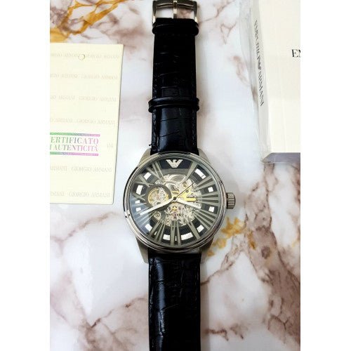  Shop Authentic Emporio Armani Meccanico Automatic Black Dial Leather Strap Watch For Men - AR4629 - Luxxuri