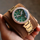  Shop Authentic Michael Kors Parker Chronograph Green Dial Gold Steel Strap Watch for Women - MK6263 - Luxxuri