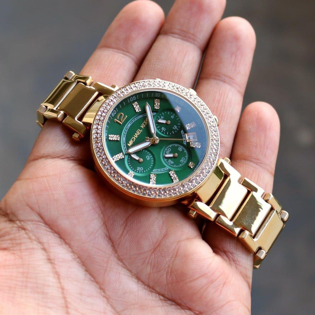  Shop Authentic Michael Kors Parker Chronograph Green Dial Gold Steel Strap Watch for Women - MK6263 - Luxxuri