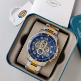  Shop Authentic Fossil Grant Sport Automatic Skeleton Blue Dial Two Tone Steel Strap Watch for Men - ME3141 - Luxxuri