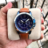  Shop Authentic Fossil Grant Chronograph Blue Dial Brown Leather Strap Watch for Men - FS5151 - Luxxuri